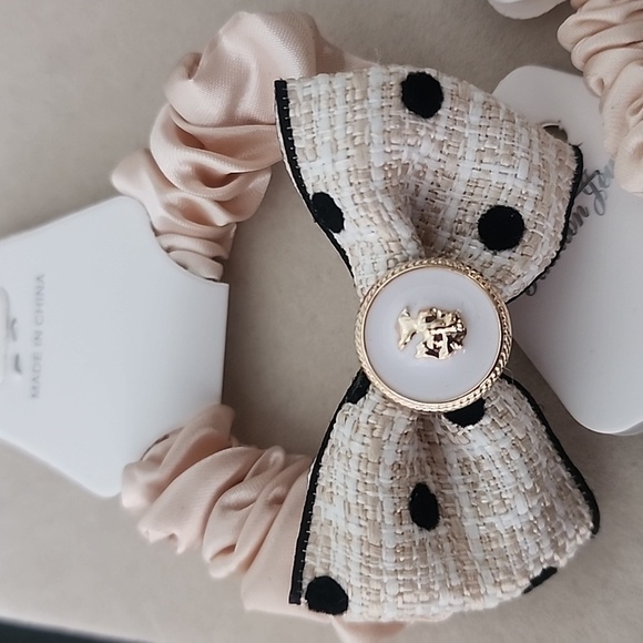 Set of 3 Satin Hair Ties Tweed Bow Camellia Flower New - Picture 5 of 5